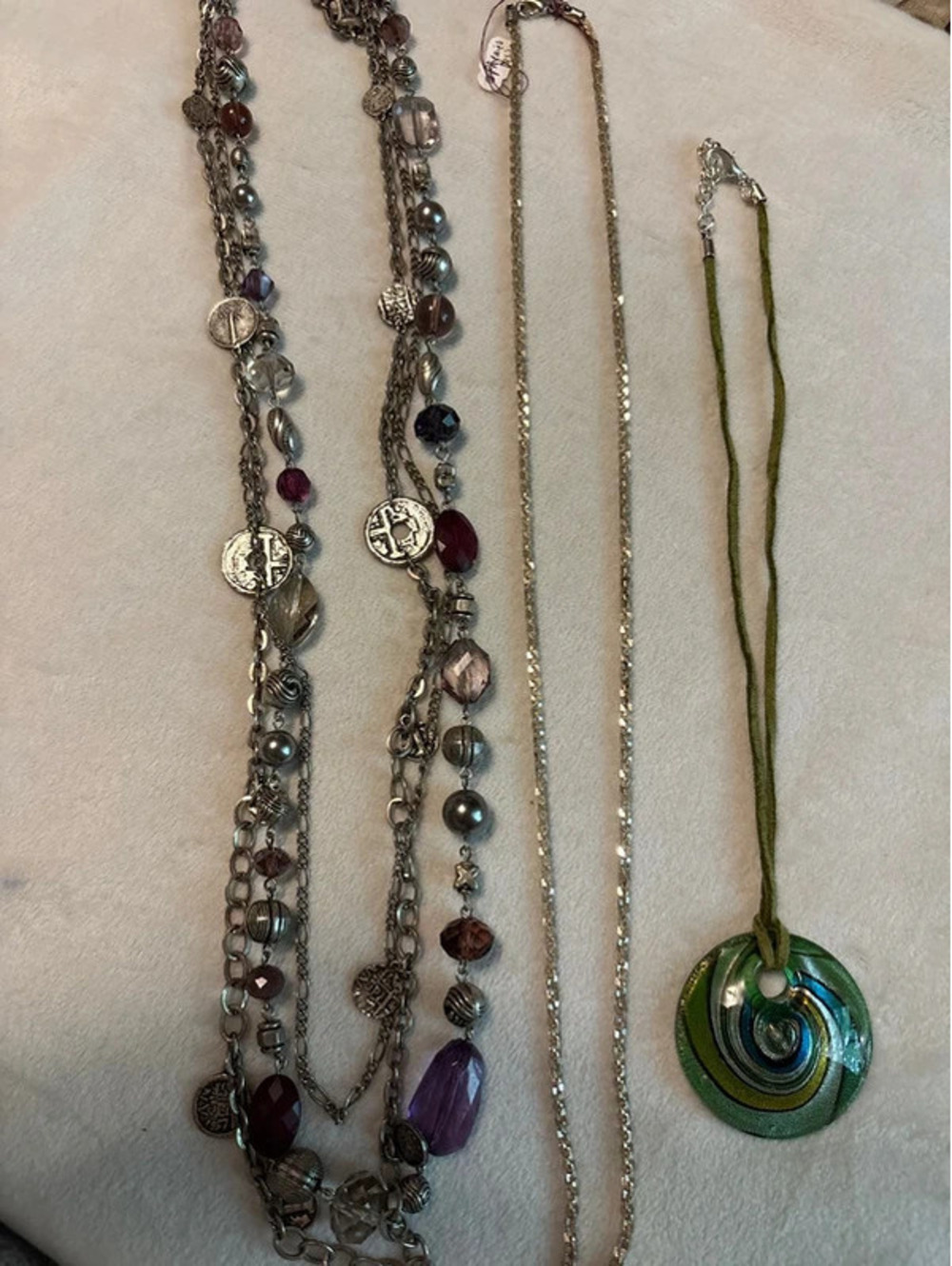 Set of Premier Designs Necklaces Glass Leather Gold and Silver Tone